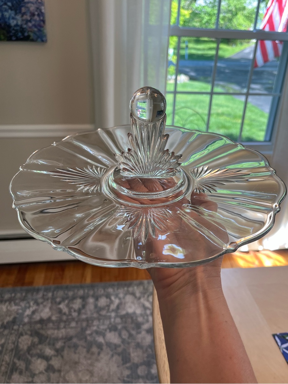 Vintage Fostoria Glass Art Deco FLAME Pattern Handled Lunch Tray Platter - Picture 7 of 14